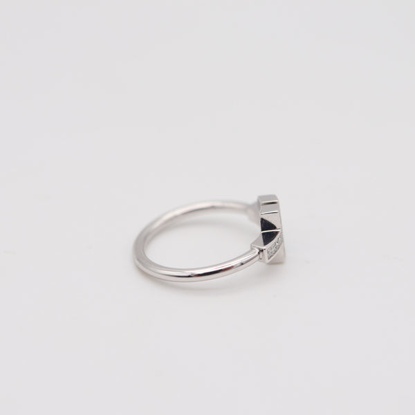 TIFFANY & CO. Blue Enameled Iconic T-Ring In 18Kt White Gold With VS Diamonds