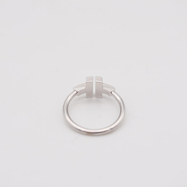 TIFFANY & CO. Blue Enameled Iconic T-Ring In 18Kt White Gold With VS Diamonds