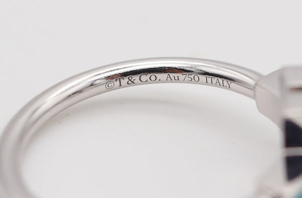 TIFFANY & CO. Blue Enameled Iconic T-Ring In 18Kt White Gold With VS Diamonds