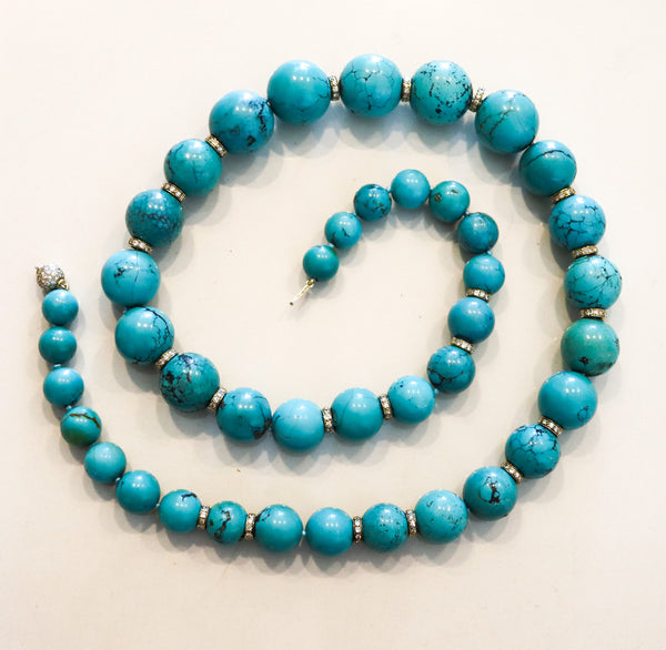 -Nani Cesare Modernist Turquoise Long Necklace 18Kt Gold With 14.06 Ctw Diamonds
