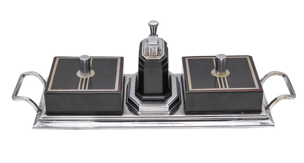 Ronson USA 1935 Art Deco Black Lacquered Desk Box With Octette Touch Tip Lighter