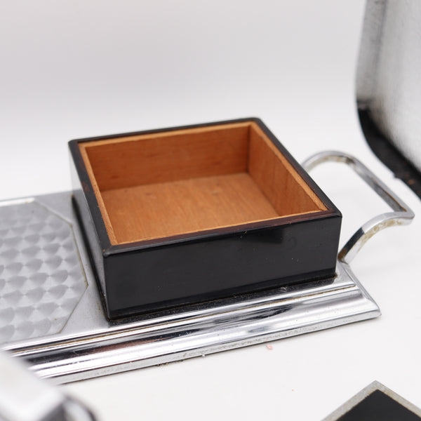 Ronson USA 1935 Art Deco Black Lacquered Desk Box With Octette Touch Tip Lighter