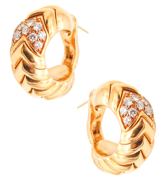 BVLGARI Spiga Clips-On Hoops Earrings In 18Kt Yellow Gold With VS Diamonds