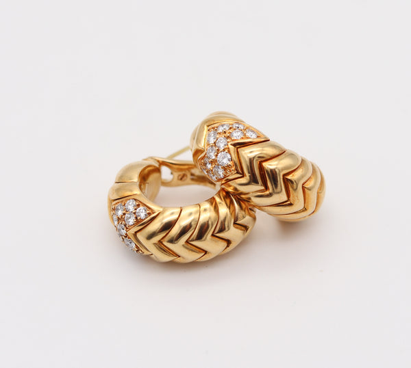 BVLGARI Spiga Clips-On Hoops Earrings In 18Kt Yellow Gold With VS Diamonds