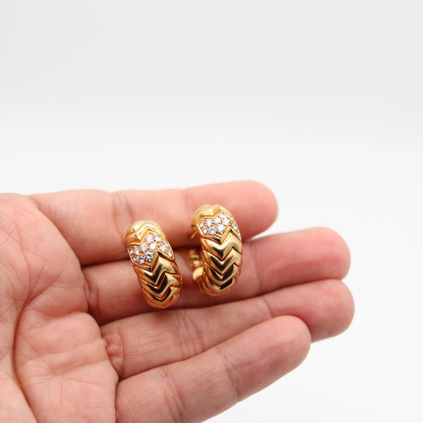 BVLGARI Spiga Clips-On Hoops Earrings In 18Kt Yellow Gold With VS Diamonds