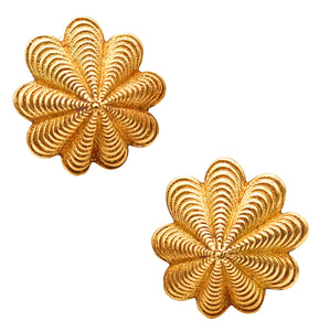 -Tiffany & Co. 1970 Schlumberger Scalloped Clips-On Earrings In 18Kt Yellow Gold