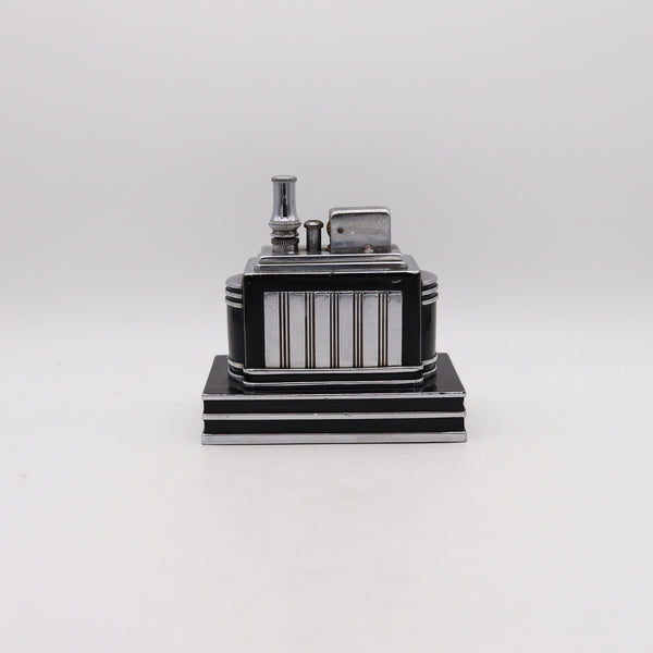 Ronson 1938 Art Deco Machine Age Black Geometric Deluxe Classic Touch Tip Lighter