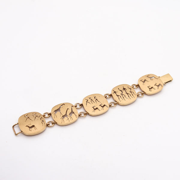 -South Africa 1970 Ancient Tribal-Art Bracelet In Solid 9Kt Yellow Gold