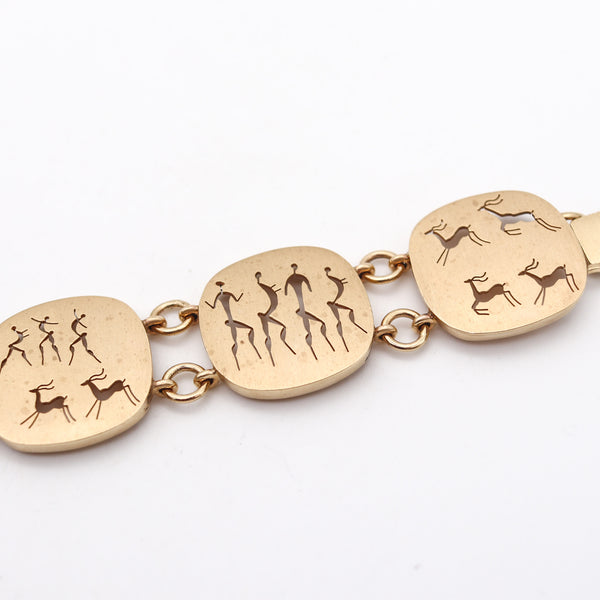 -South Africa 1970 Ancient Tribal-Art Bracelet In Solid 9Kt Yellow Gold