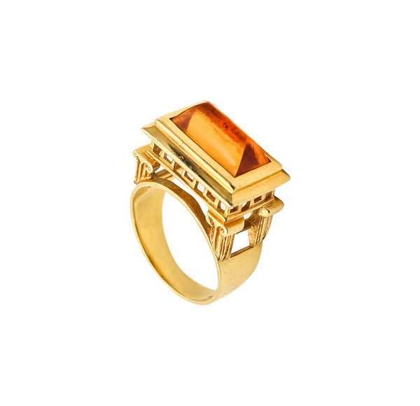 -Finestra 1990 Greek Revival Architectural Ring In 18Kt Yellow Gold With Citrine