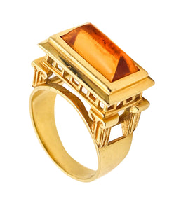 -Finestra 1990 Greek Revival Architectural Ring In 18Kt Yellow Gold With Citrine
