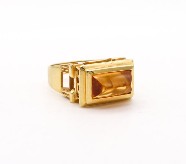 -Finestra 1990 Greek Revival Architectural Ring In 18Kt Yellow Gold With Citrine