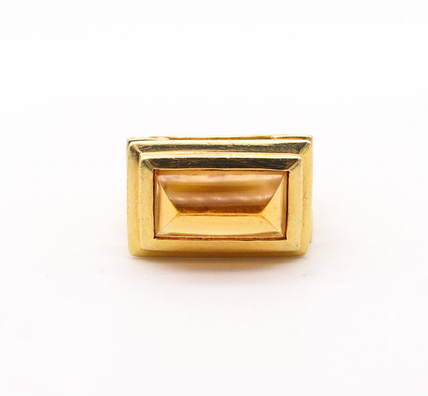 -Finestra 1990 Greek Revival Architectural Ring In 18Kt Yellow Gold With Citrine