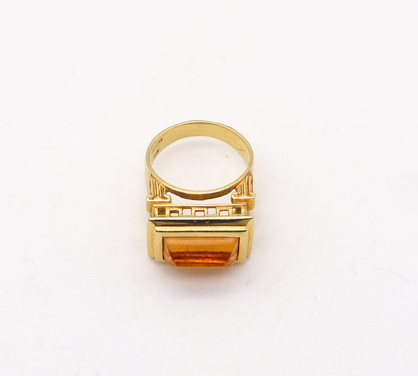 -Finestra 1990 Greek Revival Architectural Ring In 18Kt Yellow Gold With Citrine