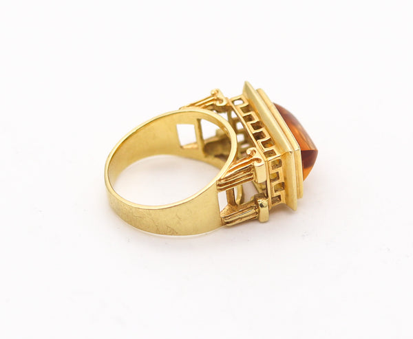 -Finestra 1990 Greek Revival Architectural Ring In 18Kt Yellow Gold With Citrine