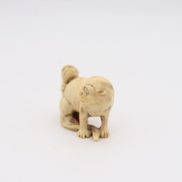 JAPAN 1875 Meiji Period Carved Netsuke Of A Walking Monkey With Her Young