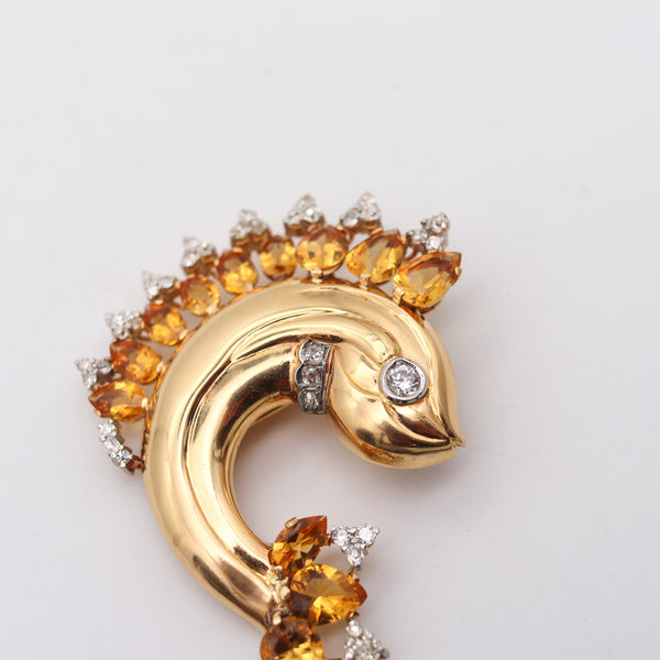 -Austria 1930 Art Deco Fish Brooch In 18Kt Gold With 33.28 Ctw Diamonds & Citrines