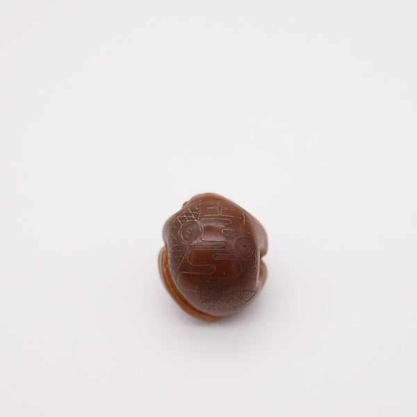 JAPAN 1900 Imperial Meiji Period Ojime Holed-Ball Of A Monkey Carved In Agate