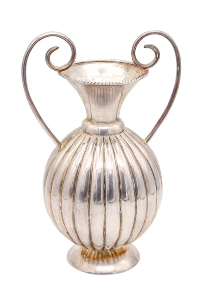JOSEF HOFFMANN Austria 1920 Deco Fluted Amphora Vase With Handles In 900 Silver
