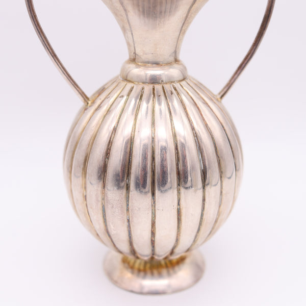 JOSEF HOFFMANN Austria 1920 Deco Fluted Amphora Vase With Handles In 900 Silver