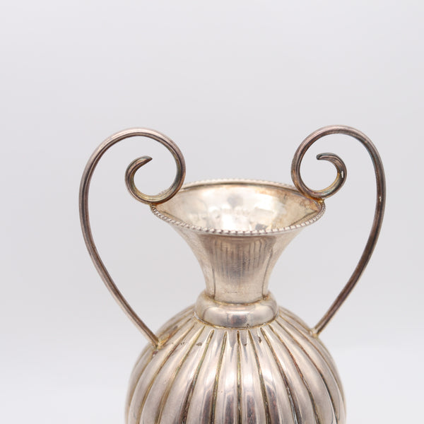 JOSEF HOFFMANN Austria 1920 Deco Fluted Amphora Vase With Handles In 900 Silver