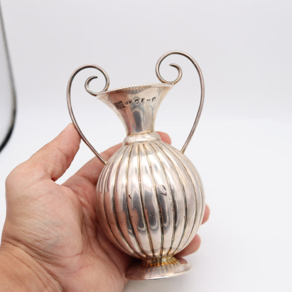 JOSEF HOFFMANN Austria 1920 Deco Fluted Amphora Vase With Handles In 900 Silver