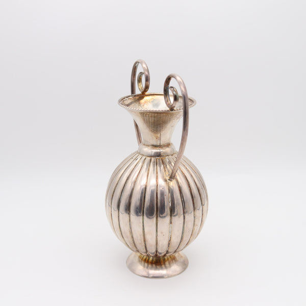 JOSEF HOFFMANN Austria 1920 Deco Fluted Amphora Vase With Handles In 900 Silver