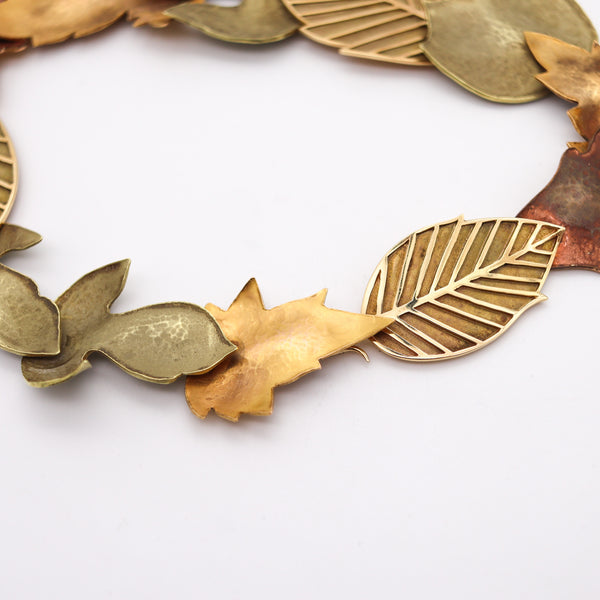 TIFFANY & CO. 1981 Angela Cummings Three Color Leaves Necklace In 14Kt Gold