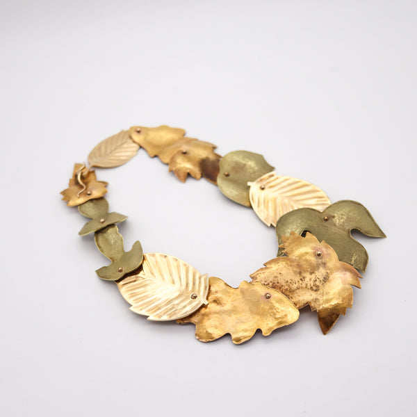 TIFFANY & CO. 1981 Angela Cummings Three Color Leaves Necklace In 14Kt Gold