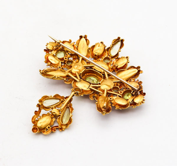 -Georgian 1760 Iberian Corsage Girandole Brooch In 18-20Kt Gold With Gemstones