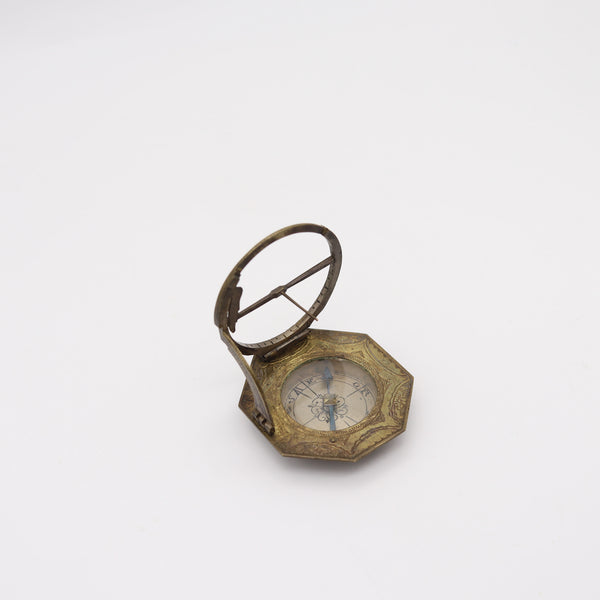 LORENZ GRASSL German 1770 Antique Portable Octagonal Compass-Sundial In Bronze
