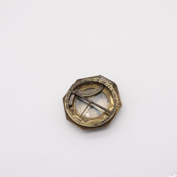 LORENZ GRASSL German 1770 Antique Portable Octagonal Compass-Sundial In Bronze