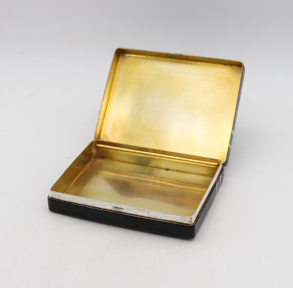 +Wordley Allsopp & Bliss 1930 Art Deco Lacquered Box In 14Kt Gold And Sterling