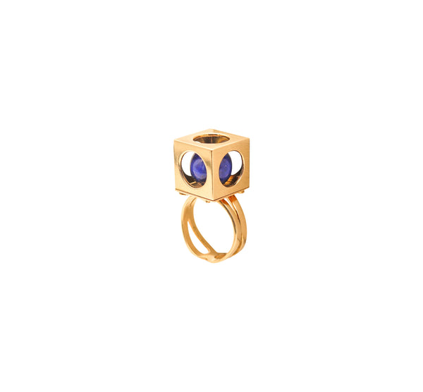 ZERO-GROUP Modernist 1970 Sculptural Ring In 14Kt Yellow Gold With Lapis Lazuli