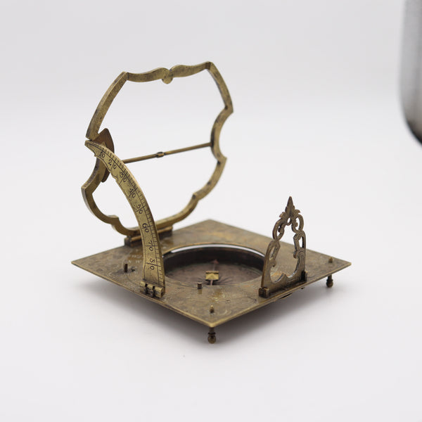 LORENZ GRASSL German 18th Century Antique Foldable Compass-Sundial Gilt Bronze
