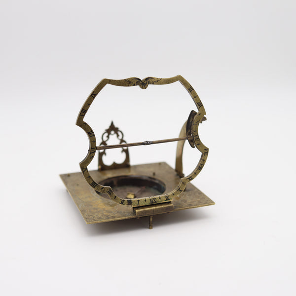 LORENZ GRASSL German 18th Century Antique Foldable Compass-Sundial Gilt Bronze