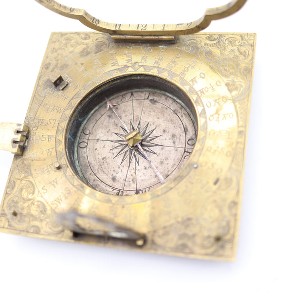 LORENZ GRASSL German 18th Century Antique Foldable Compass-Sundial Gilt Bronze