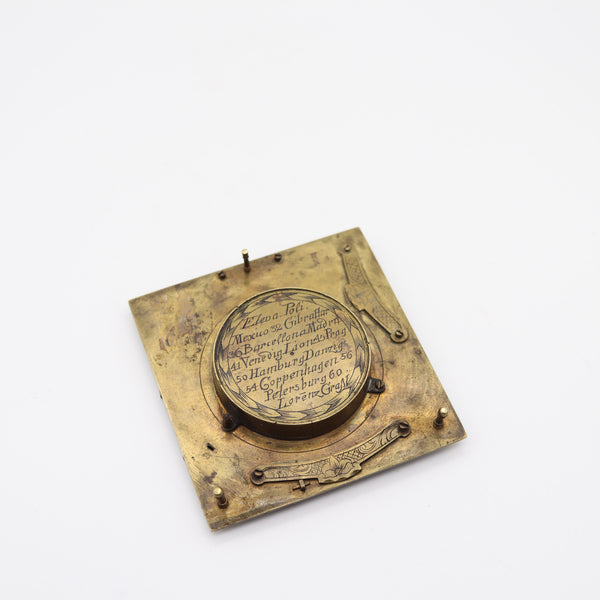 LORENZ GRASSL German 18th Century Antique Foldable Compass-Sundial Gilt Bronze