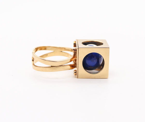 ZERO-GROUP Modernist 1970 Sculptural Ring In 14Kt Yellow Gold With Lapis Lazuli