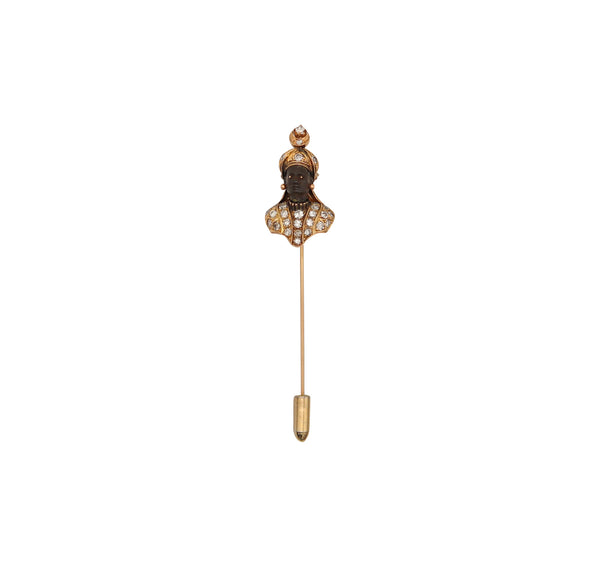 -Nubian Prince Stick Pin In 18Kt Yellow Gold With 2.28 Ctw In Diamonds And Ruby