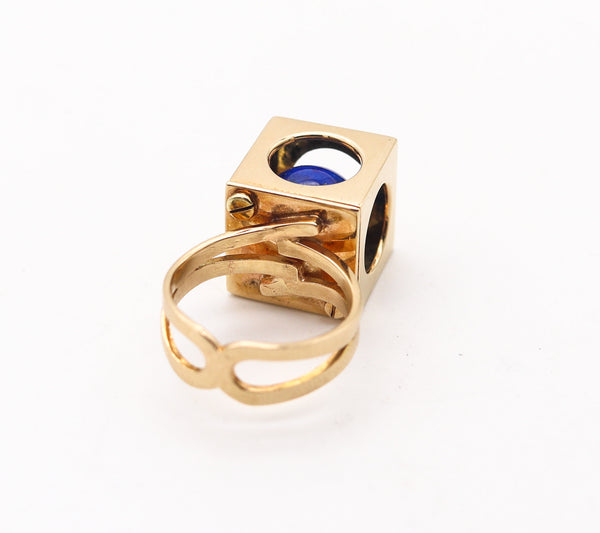 ZERO-GROUP Modernist 1970 Sculptural Ring In 14Kt Yellow Gold With Lapis Lazuli