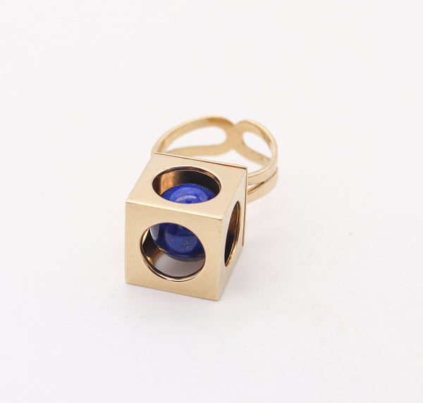 ZERO-GROUP Modernist 1970 Sculptural Ring In 14Kt Yellow Gold With Lapis Lazuli