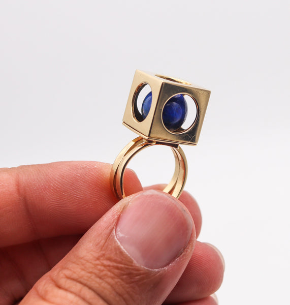 ZERO-GROUP Modernist 1970 Sculptural Ring In 14Kt Yellow Gold With Lapis Lazuli