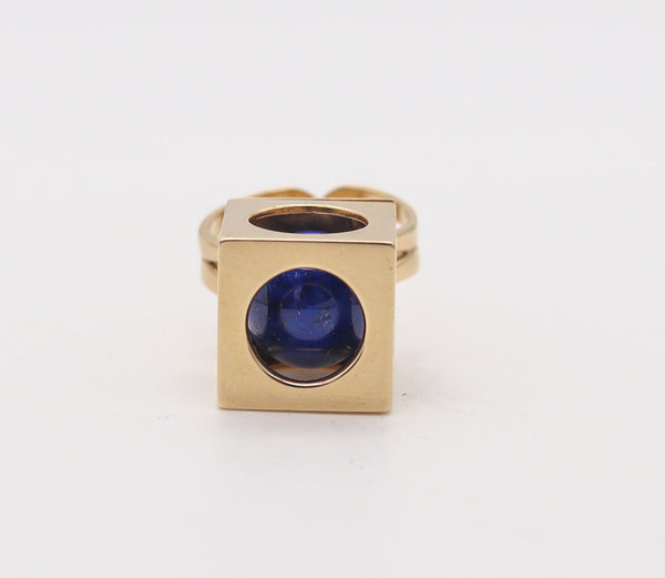 ZERO-GROUP Modernist 1970 Sculptural Ring In 14Kt Yellow Gold With Lapis Lazuli