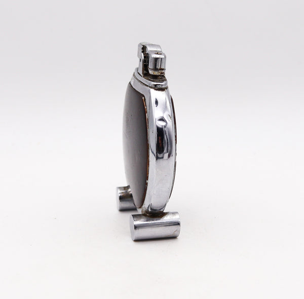 +Ronson USA 1934 Art Deco Faux Tortoise Lacquer Rondette Desk Lighter In Chromed Steel