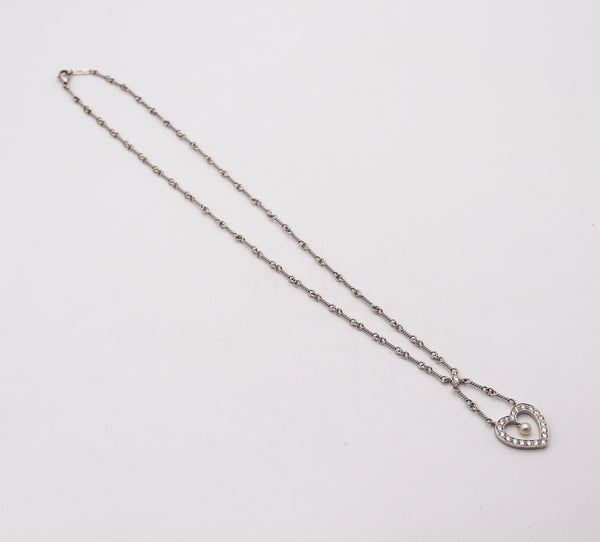 TIFFANY & CO. Open Heart Necklace Chain In Platinum With VS Diamonds & Pearl