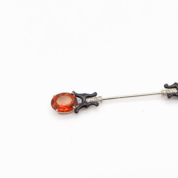 CARTIER 1925 Chinoiserie Enameled Jabot Brooch In Platinum Citrines & Diamonds