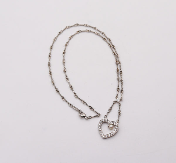 TIFFANY & CO. Open Heart Necklace Chain In Platinum With VS Diamonds & Pearl