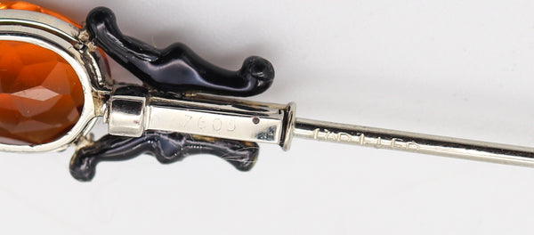 CARTIER 1925 Chinoiserie Enameled Jabot Brooch In Platinum Citrines & Diamonds