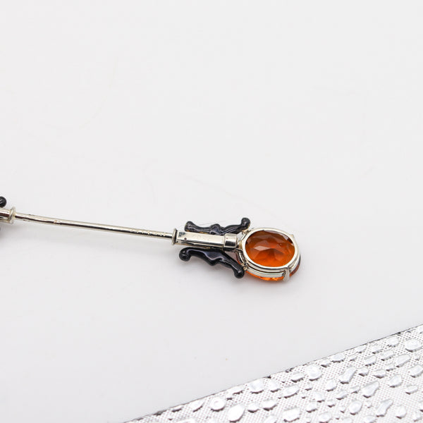 CARTIER 1925 Chinoiserie Enameled Jabot Brooch In Platinum Citrines & Diamonds